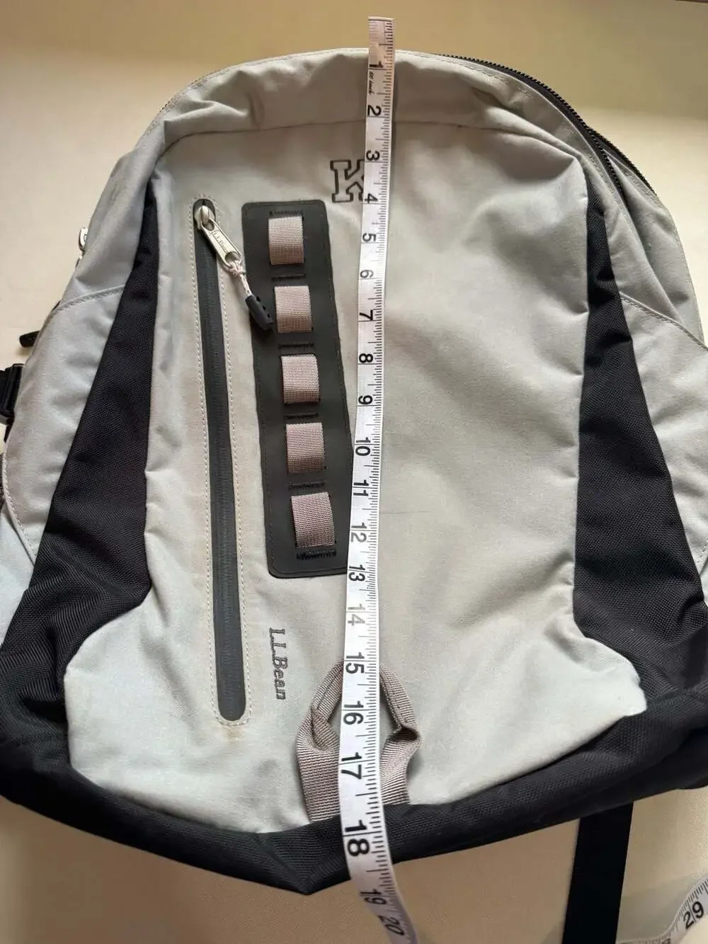 L.L.Bean Gray Black Backpack Monogram K Hiking Travel School Daypack